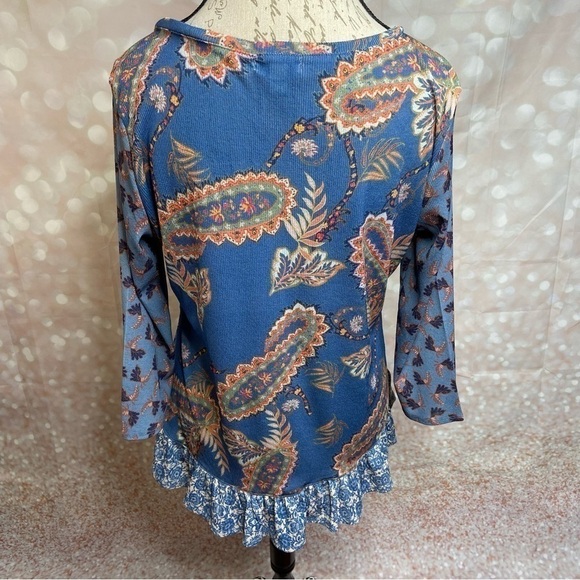 One World Graphic Print Floral Paisley Boho Top M - Picture 8 of 8